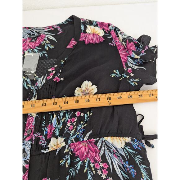 Torrid Womens Black Pink Floral Babydoll Top Flutter Sleeves Side Ties Size 1X - Picture 7 of 8